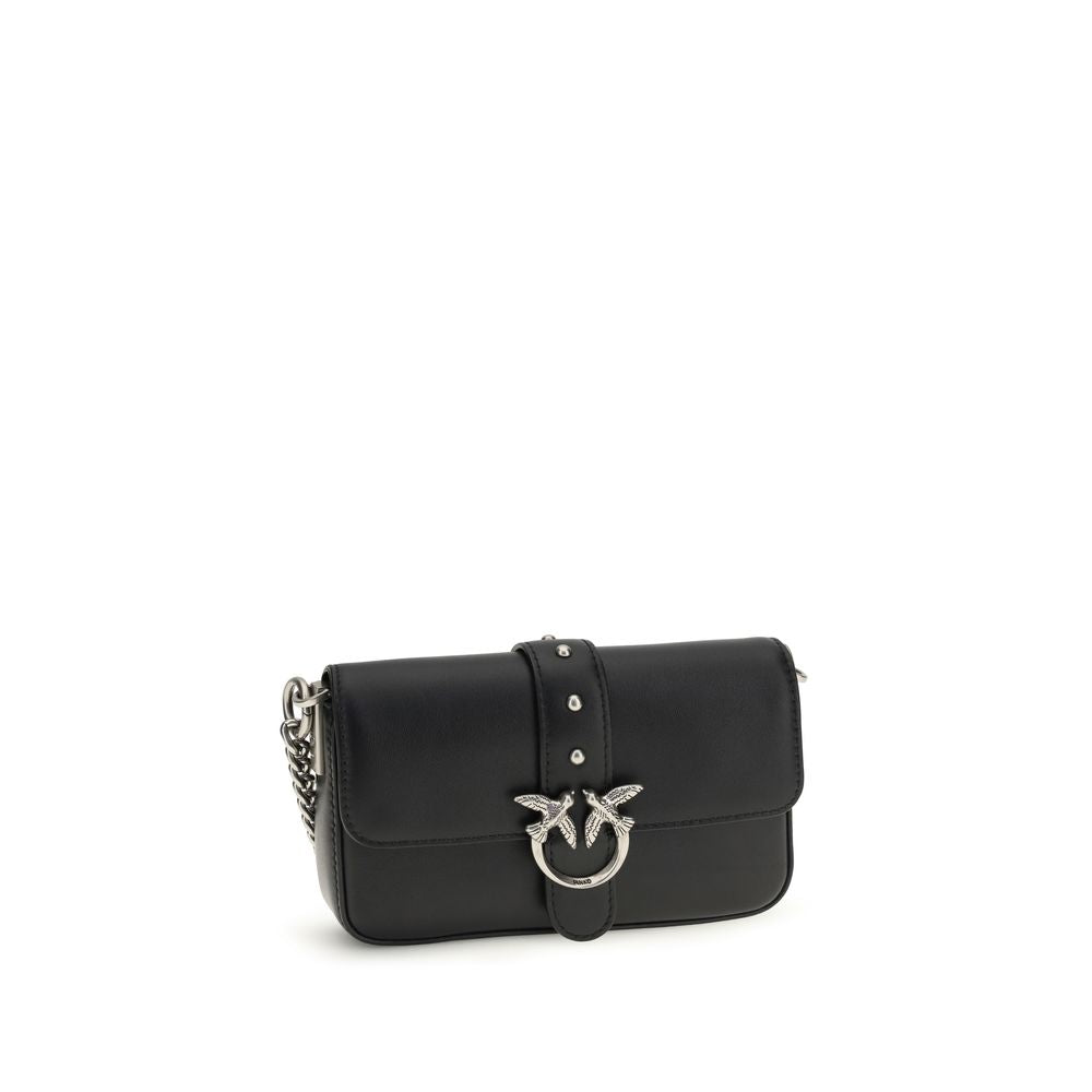 PINKO Black Calf Leather Bos Taurus Shoulder Bag