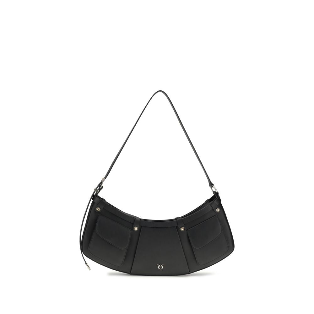 PINKO Black Calf Leather Bos Taurus Shoulder Bag