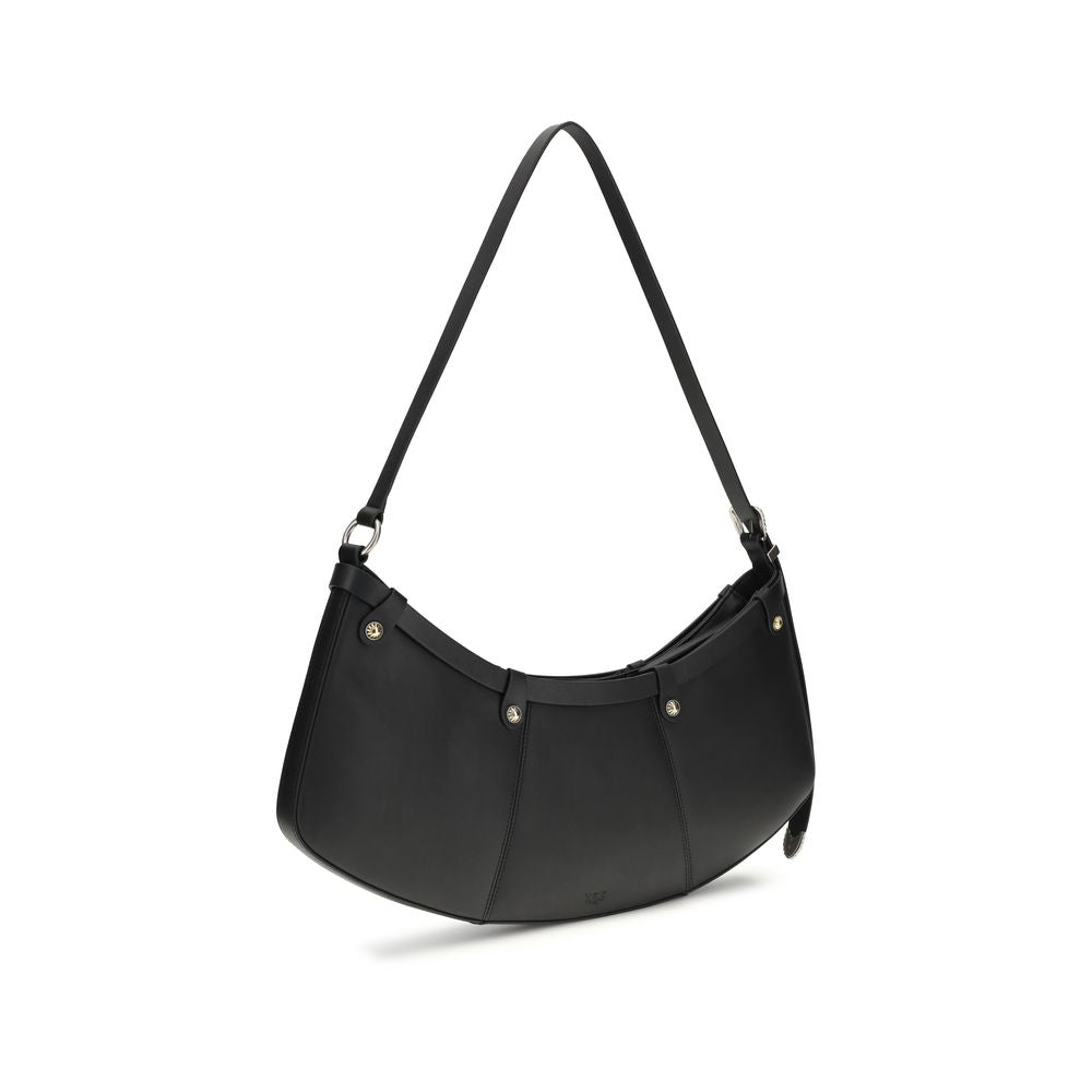 PINKO Black Calf Leather Bos Taurus Shoulder Bag