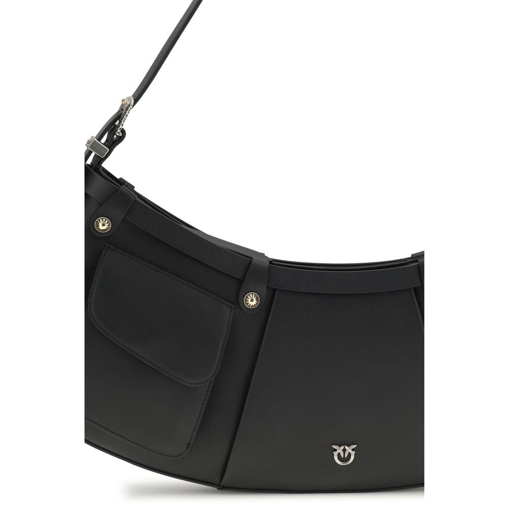 PINKO Black Calf Leather Bos Taurus Shoulder Bag