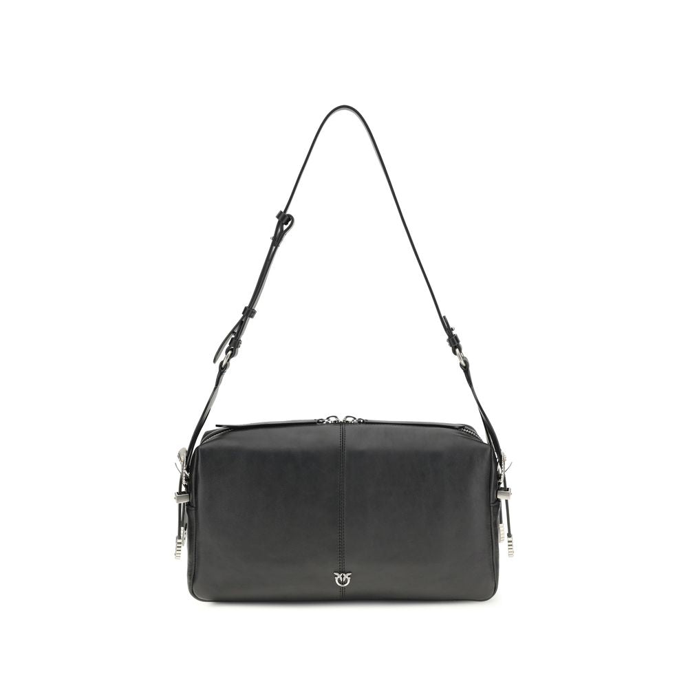 PINKO Black Calf Leather Bos Taurus Shoulder Bag
