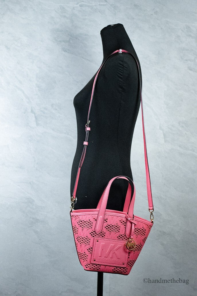 Michael Kors Kimber Small Tea Rose Leather 2-In-1 Zip Tote Messenger Bag Purse