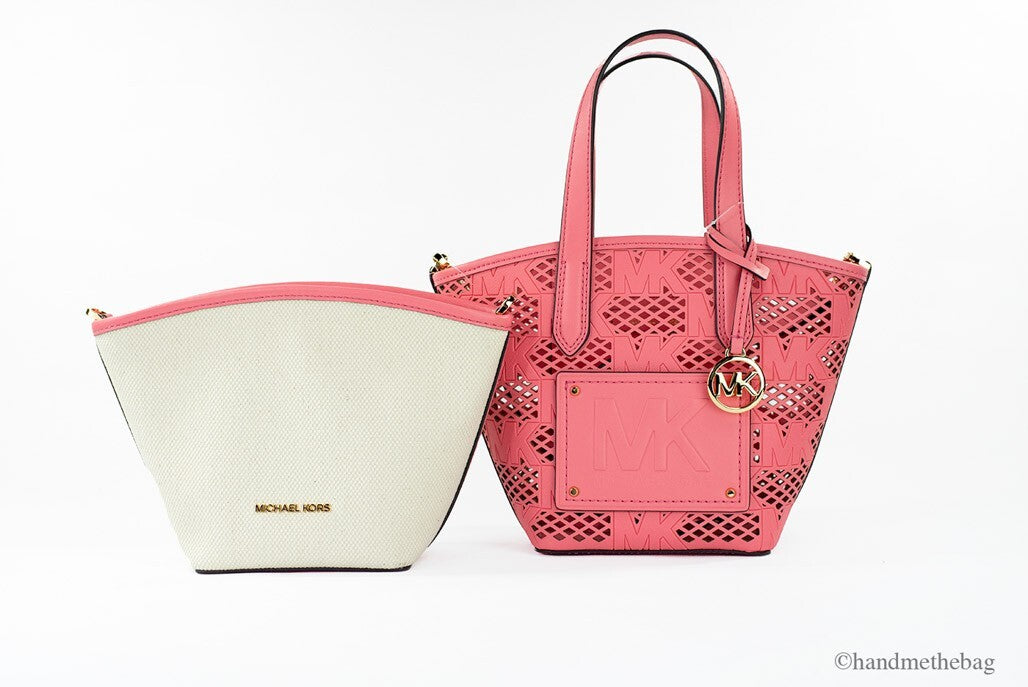 Michael Kors Kimber Small Tea Rose Leather 2-In-1 Zip Tote Messenger Bag Purse