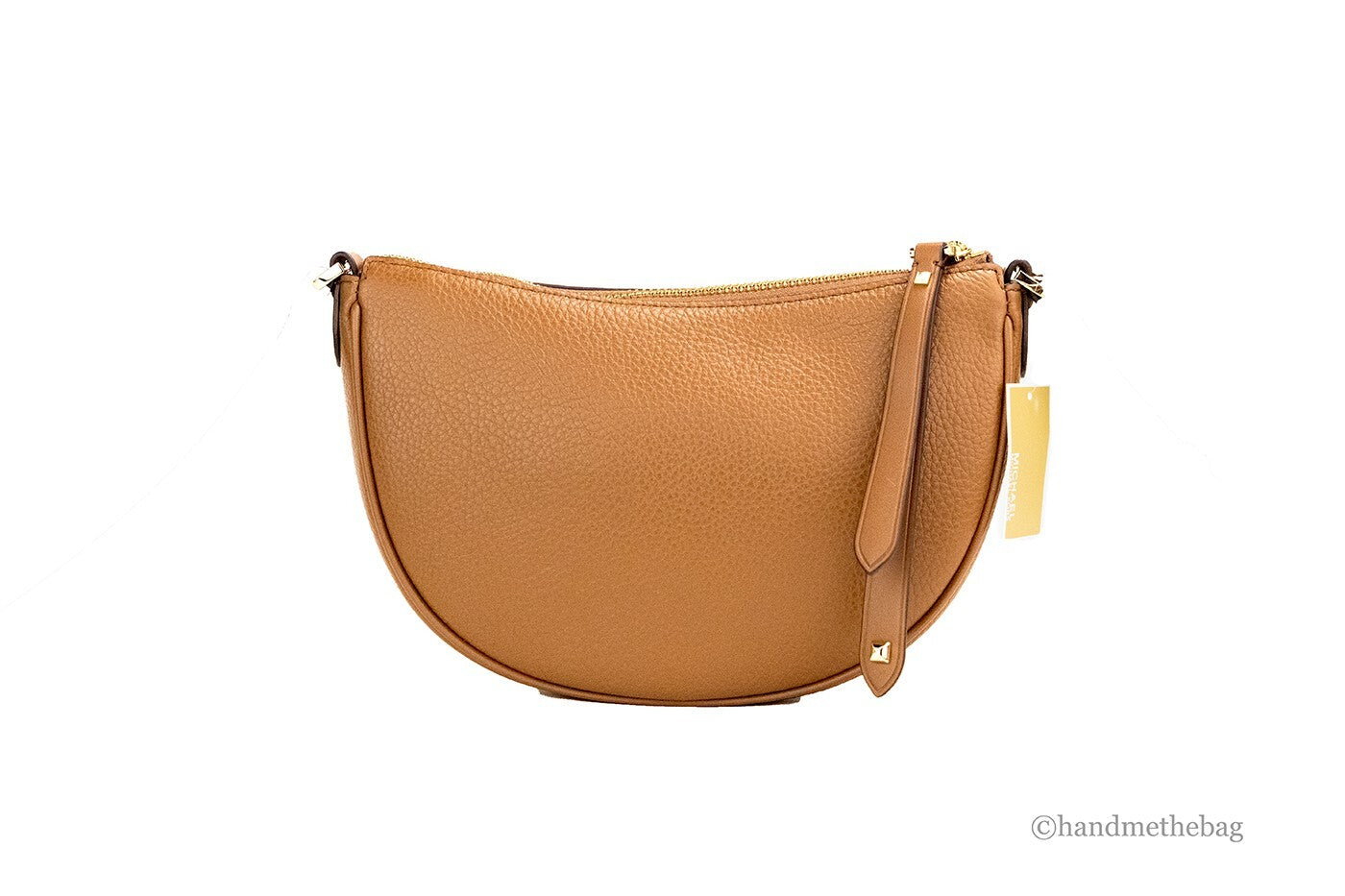 Michael Kors Dover Small Luggage Pebbled Leather Half Moon Crossbody Bag Purse