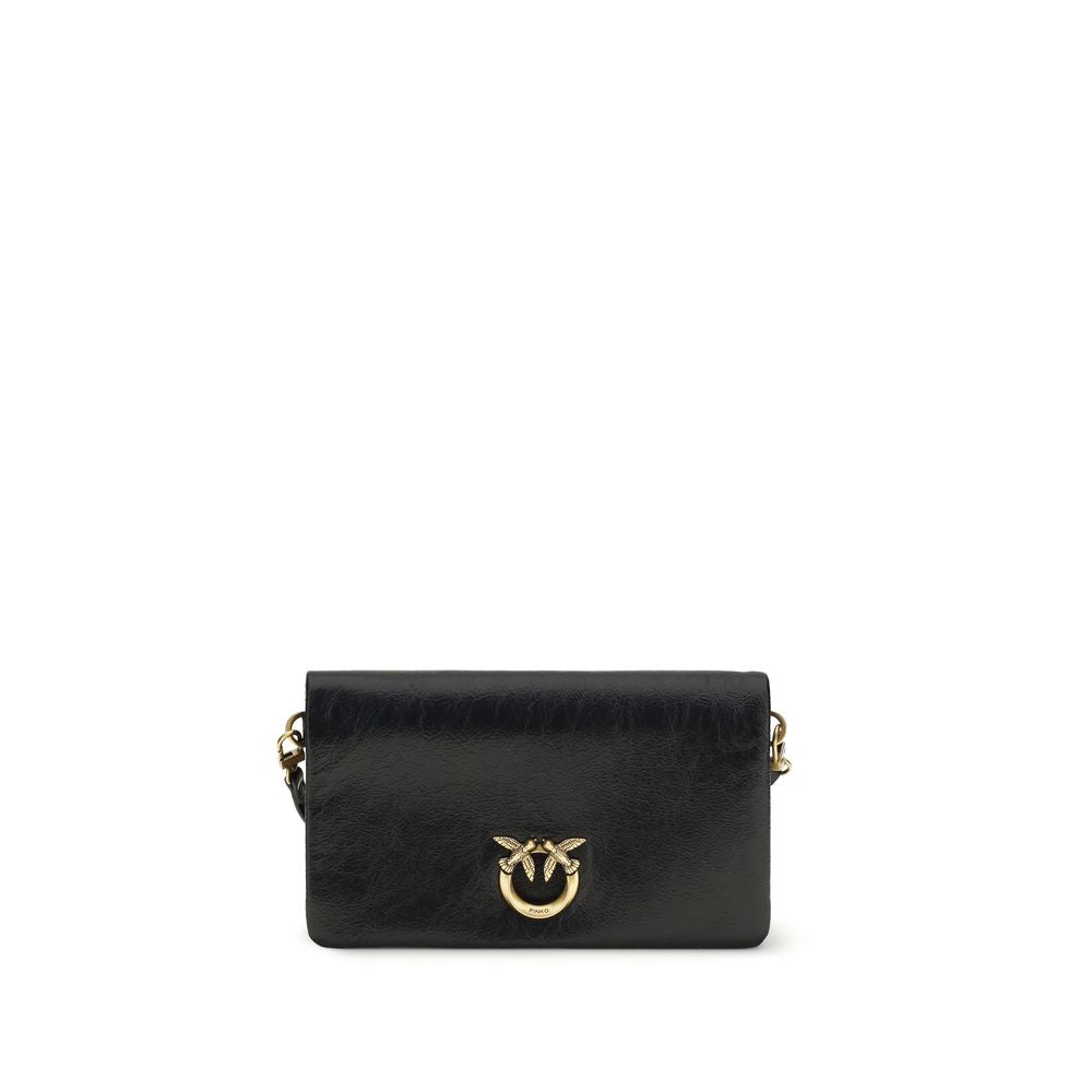 PINKO Black Calf Leather Bos Taurus Shoulder Bag