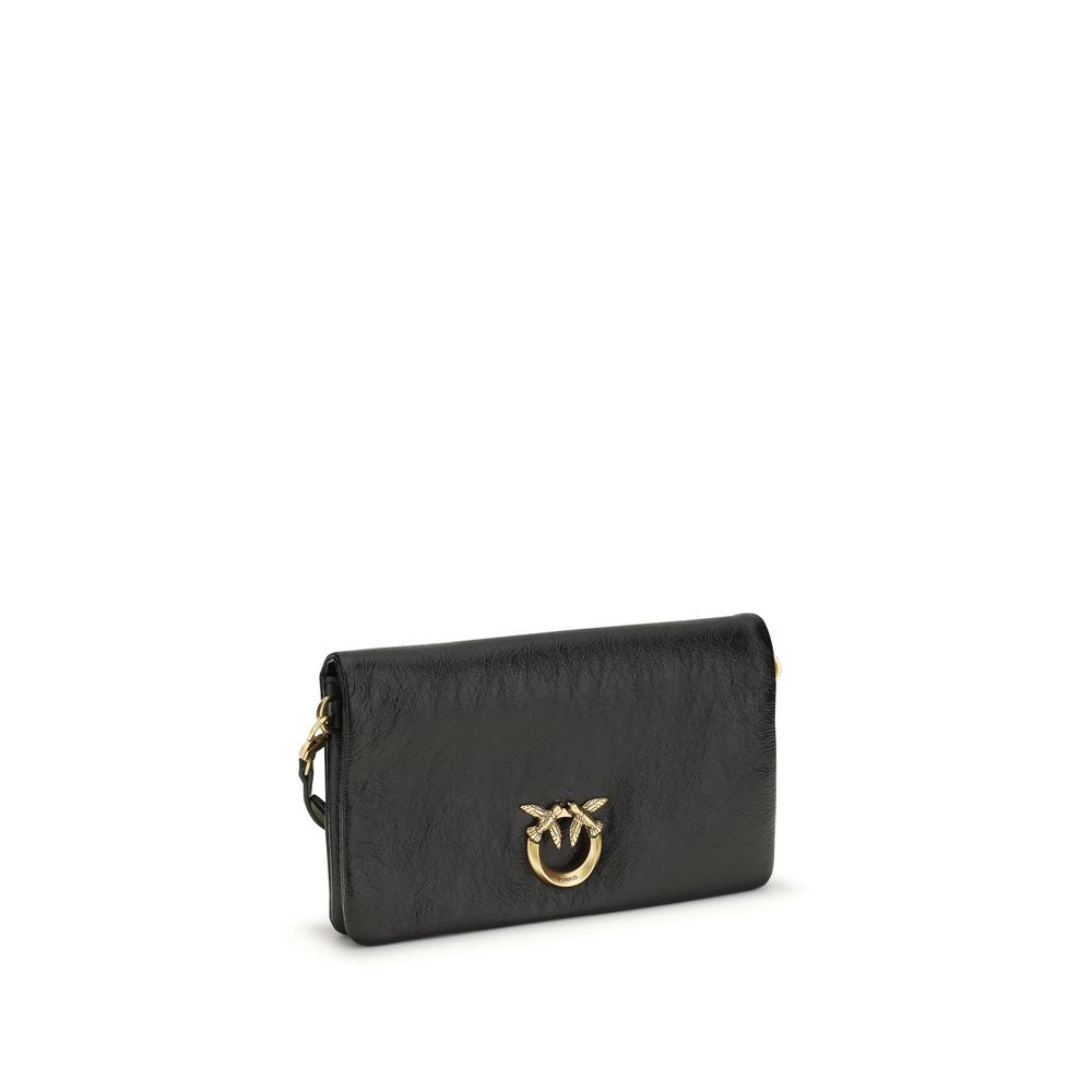 PINKO Black Calf Leather Bos Taurus Shoulder Bag