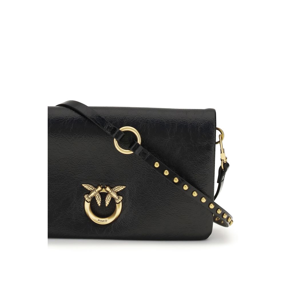 PINKO Black Calf Leather Bos Taurus Shoulder Bag