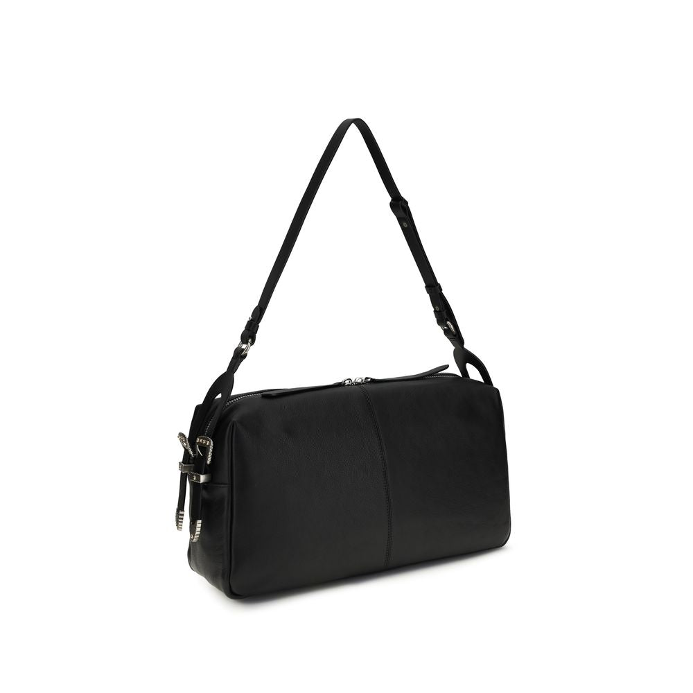 PINKO Black Calf Leather Bos Taurus Shoulder Bag