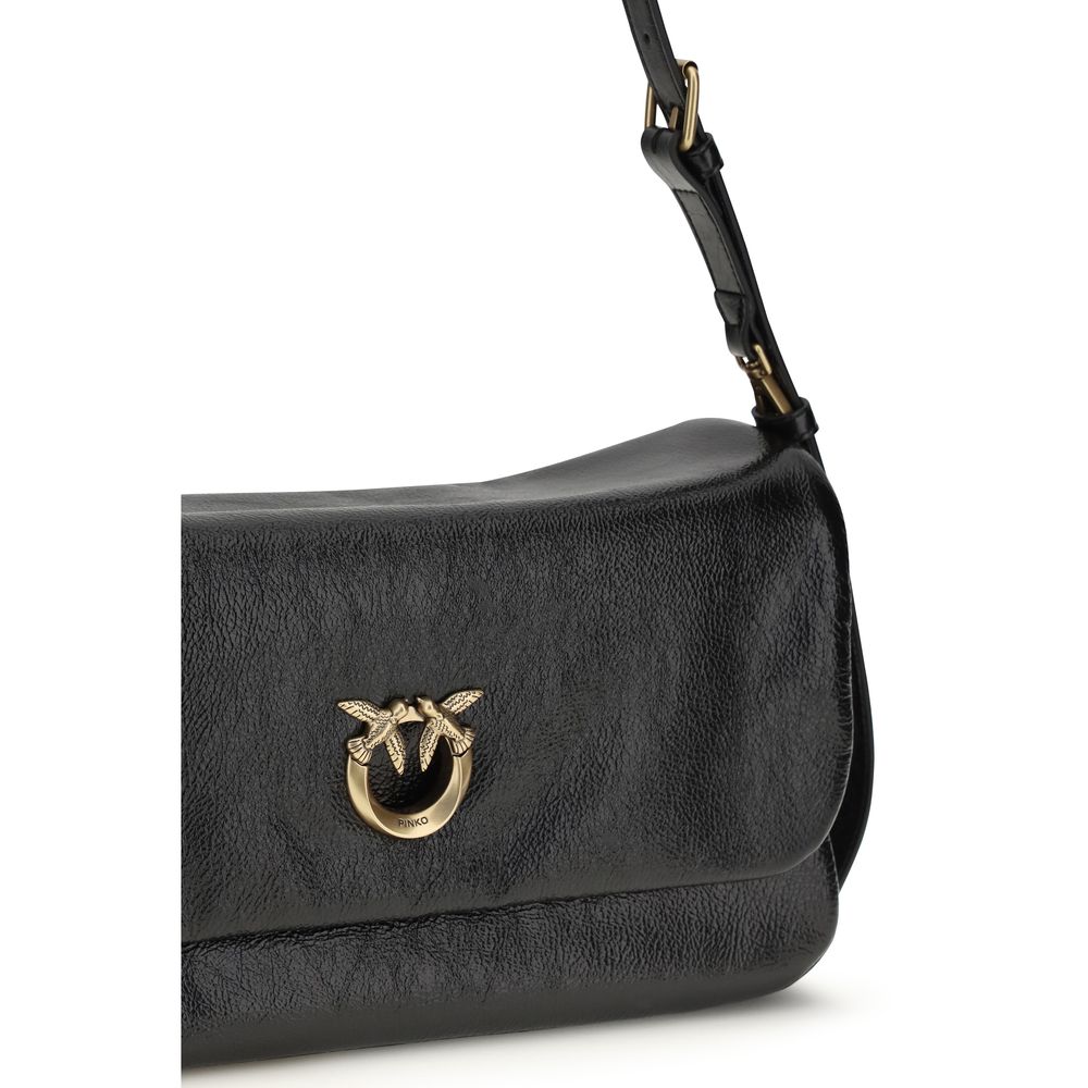 PINKO Black Calf Leather Bos Taurus Shoulder Bag